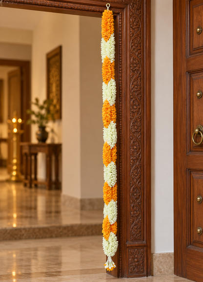 Artificial Flower Garland Sakad Ladi orange & White | Pack of 1