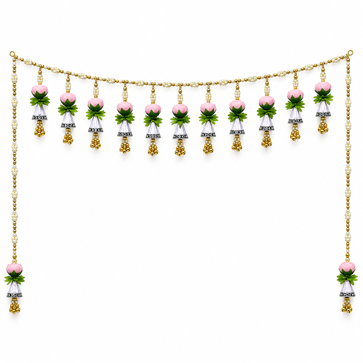 Artificial Pink Lotus Door Toran with Decorative Bells & Golden Beads for Wedding & Festive Decoration – 103 cm | Pack of 1