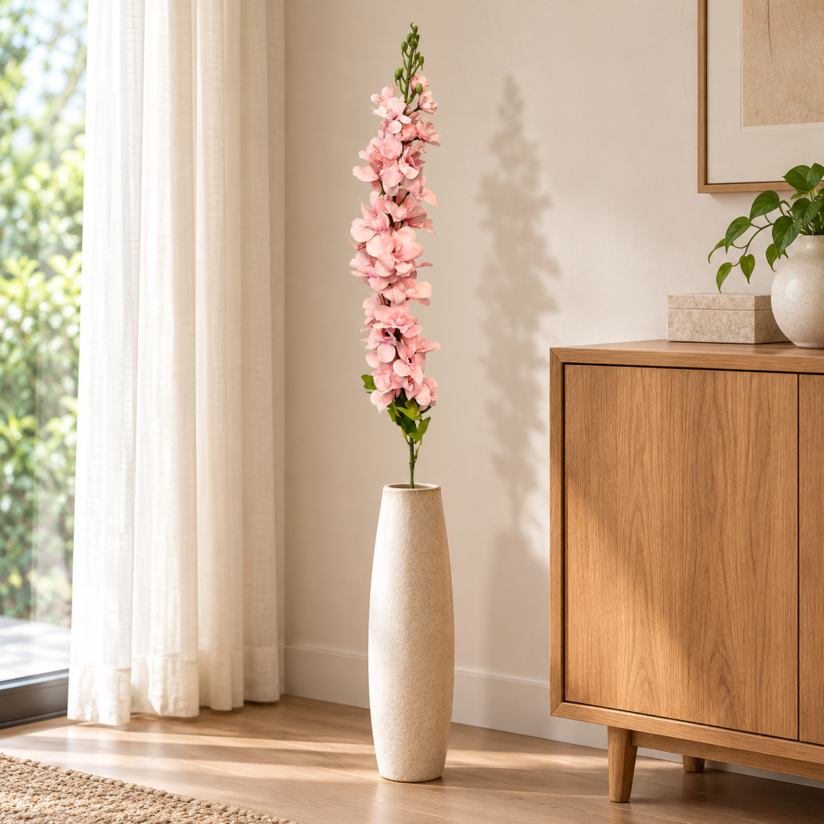 Artificial Blush Pink Delphinium Flower Stick – 120 cm Tall Floral Stem for Vases, Home & Wedding Décor