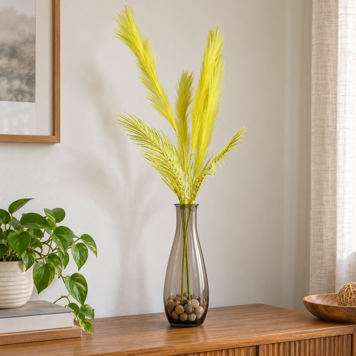 Artificial Yellow Pampas Grass Bunch – 70 cm Decorative Plume Spray for Vases, Home & Event Décor