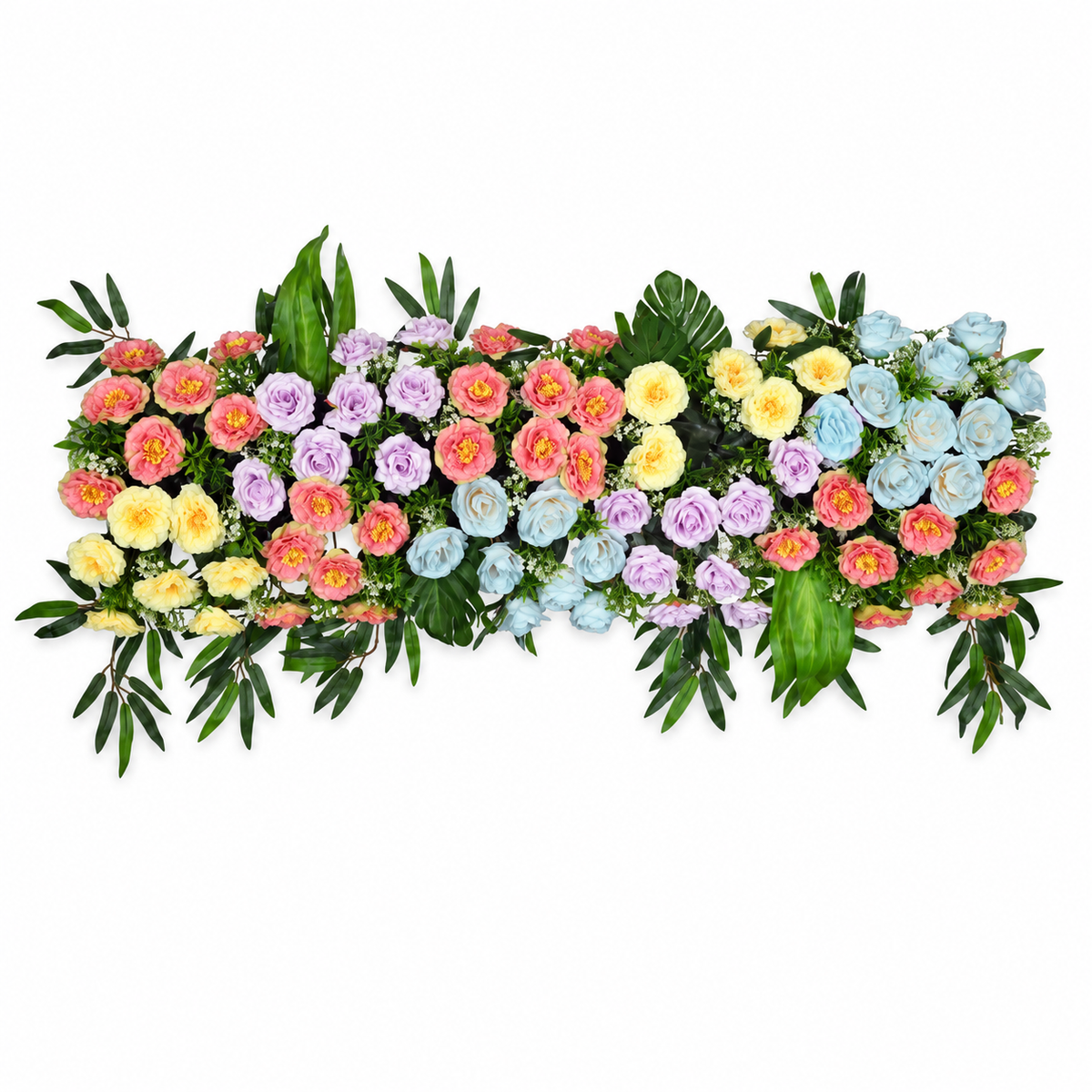 Artificial Multicolour Floral Channel Panel with Green Foliage for Wedding & Event Décor – 120 × 36 cm