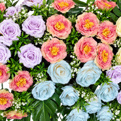 Artificial Multicolour Floral Channel Panel with Green Foliage for Wedding & Event Décor – 120 × 36 cm