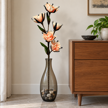 Artificial Peach & Cream Flower Stick with Black Petal Edges – 120 cm Decorative Floral Spray for Home & Wedding Décor