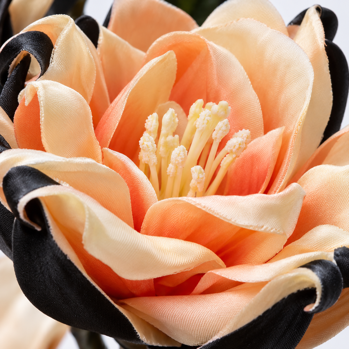 Artificial Peach & Cream Flower Stick with Black Petal Edges – 120 cm Decorative Floral Spray for Home & Wedding Décor