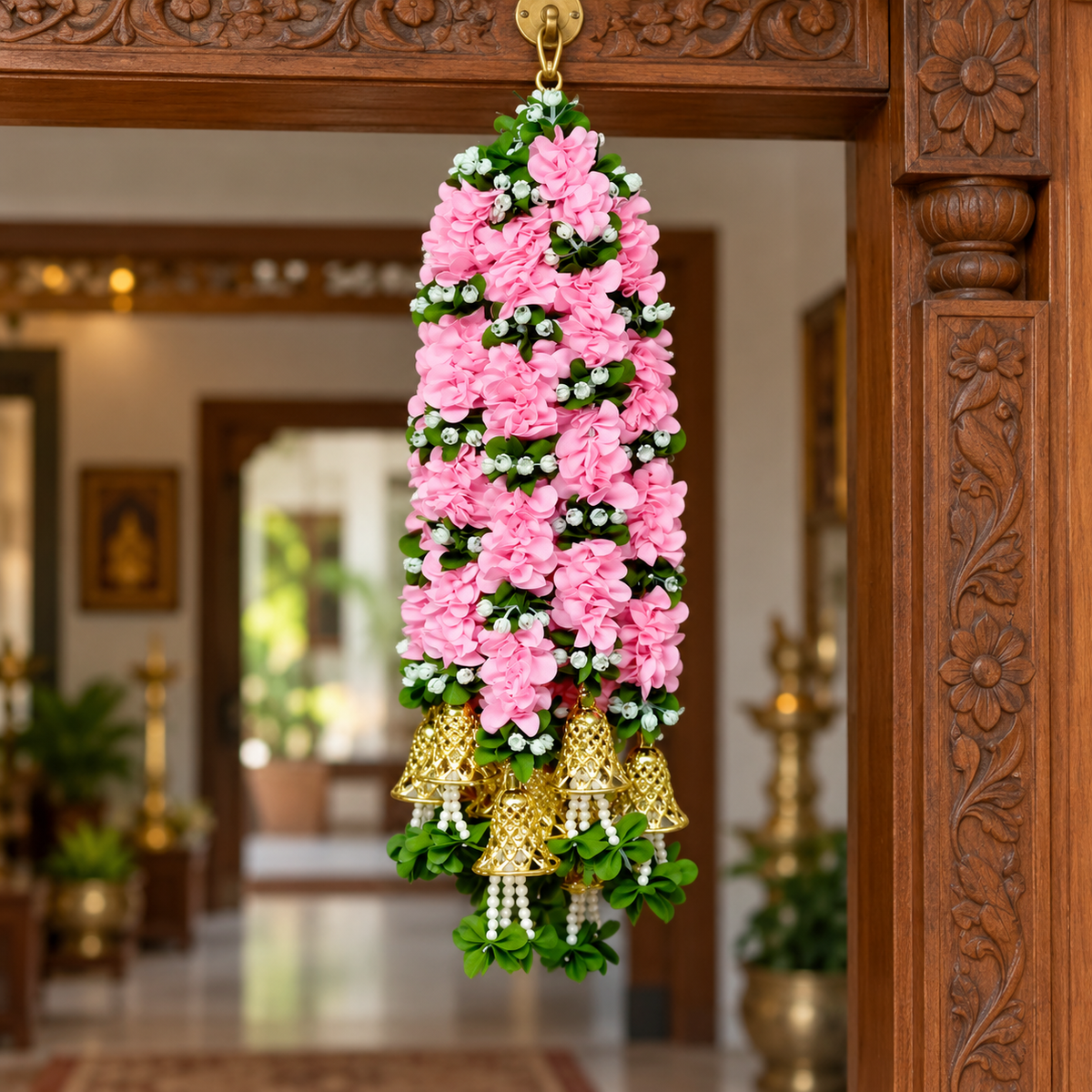 Artificial Flower Garland with Golden Bell | Pack of 10