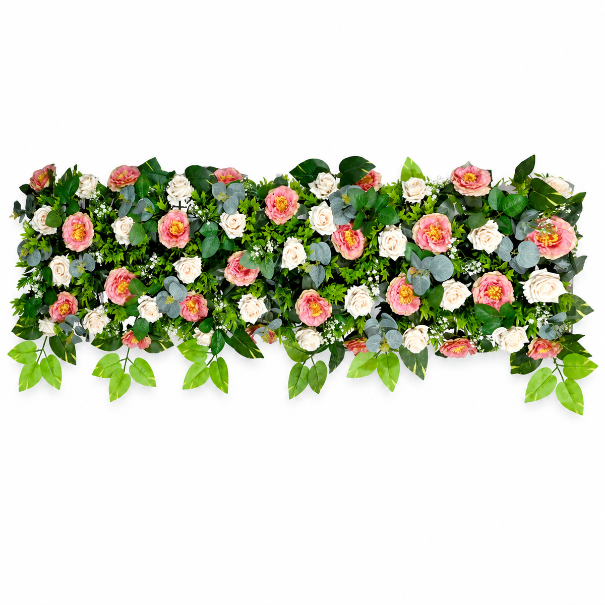 Artificial Pink & Ivory Floral Channel Panel with Green Foliage for Wedding & Event Décor – 120 × 40 cm