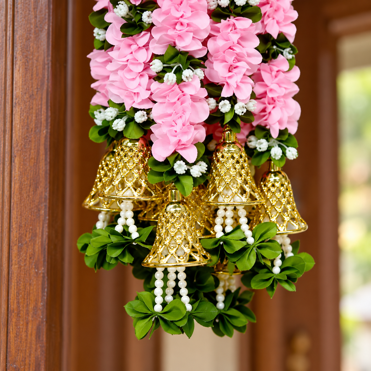 Artificial Flower Garland with Golden Bell | Pack of 10