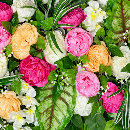 Artificial Pink, Peach & Ivory Floral Channel Panel with Green Foliage for Wedding & Event Décor – 120 × 40 cm