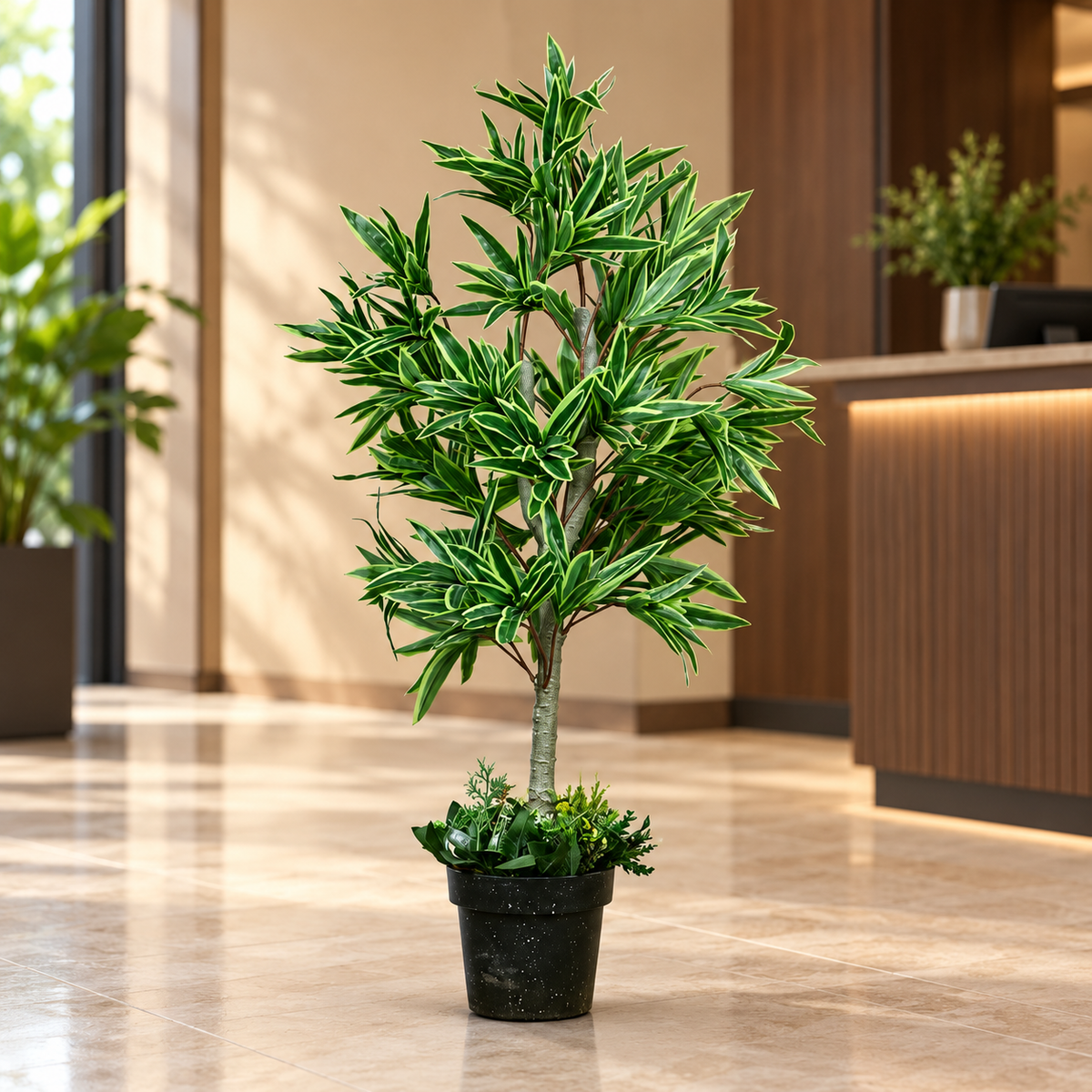 Artificial Variegated Song of India Potted Tree