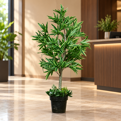 Artificial Variegated Song of India Potted Tree