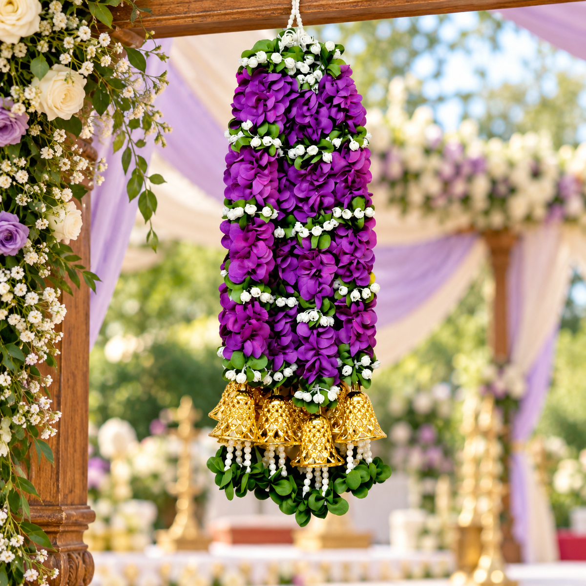 Artificial Flower Garland with Golden Bell | Pack of 10