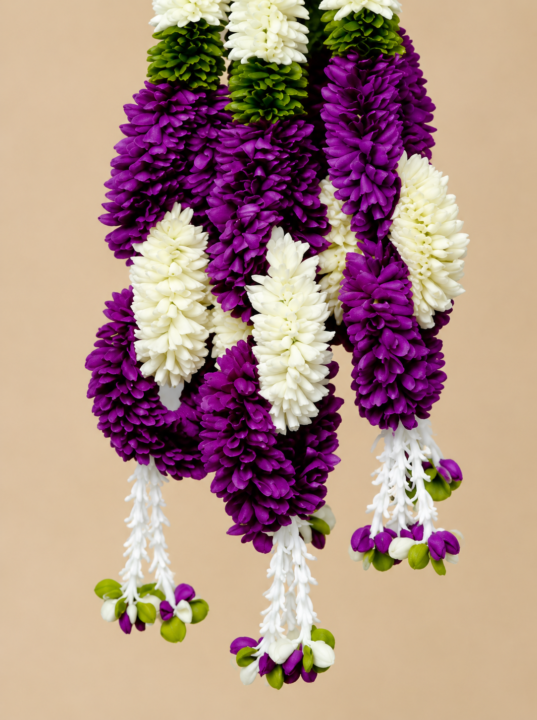 Artificial Small Flower Garland Sakad Ladi Dark Purple & White | Pack of 5