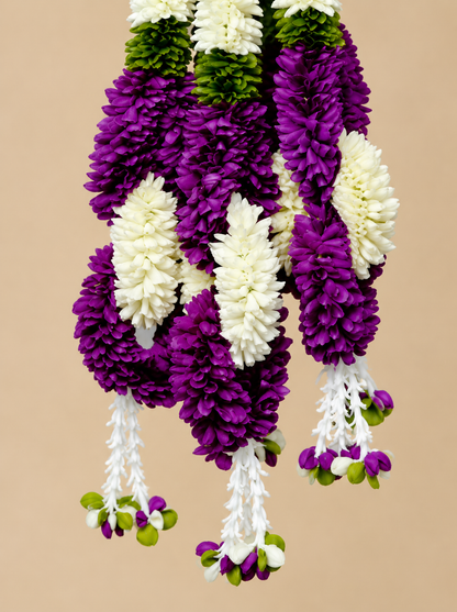 Artificial Small Flower Garland Sakad Ladi Dark Purple & White | Pack of 5