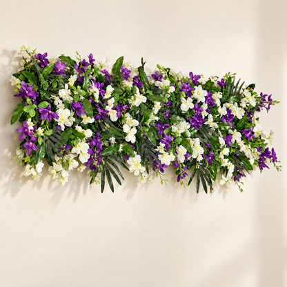 Artificial Purple & White Floral Channel Panel with Green Foliage for Wedding & Event Décor – 120 × 36 cm