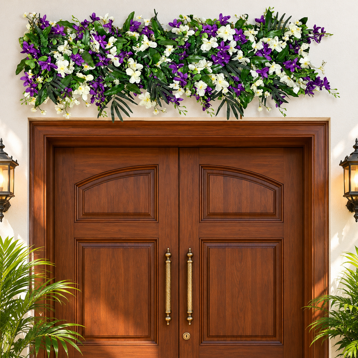 Artificial Purple & White Floral Channel Panel with Green Foliage for Wedding & Event Décor – 120 × 36 cm