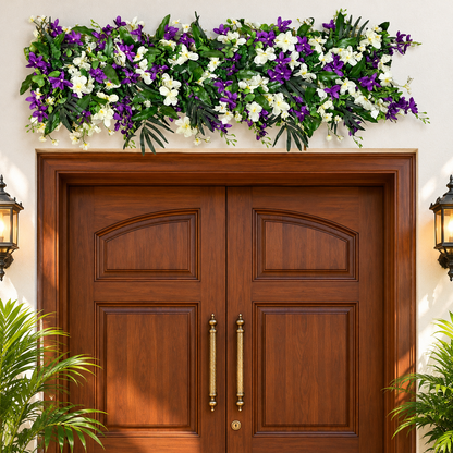Artificial Purple & White Floral Channel Panel with Green Foliage for Wedding & Event Décor – 120 × 36 cm