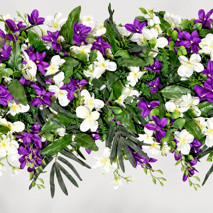 Artificial Purple & White Floral Channel Panel with Green Foliage for Wedding & Event Décor – 120 × 36 cm