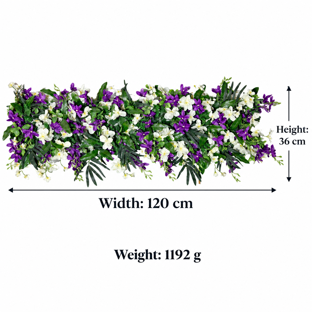 Artificial Purple & White Floral Channel Panel with Green Foliage for Wedding & Event Décor – 120 × 36 cm