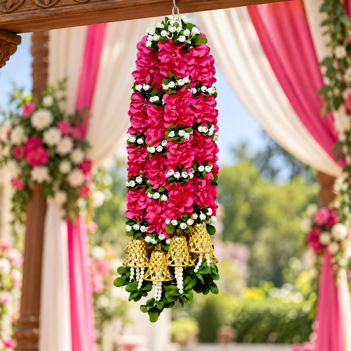 Artificial Flower Garland with Golden Bell | Pack of 10