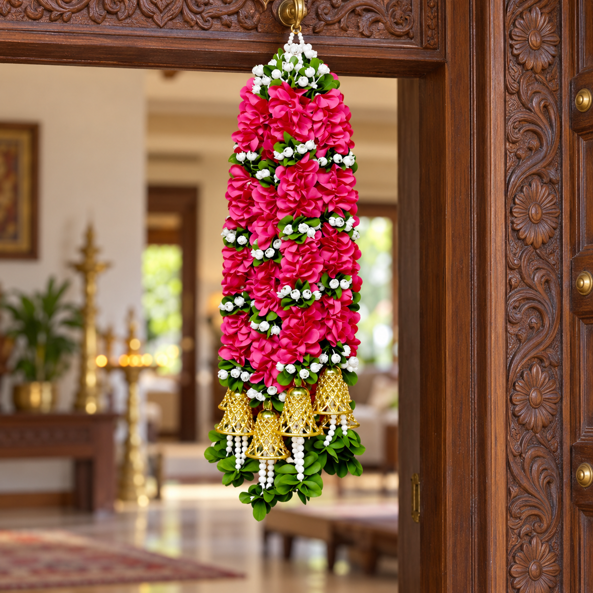Artificial Flower Garland with Golden Bell | Pack of 10