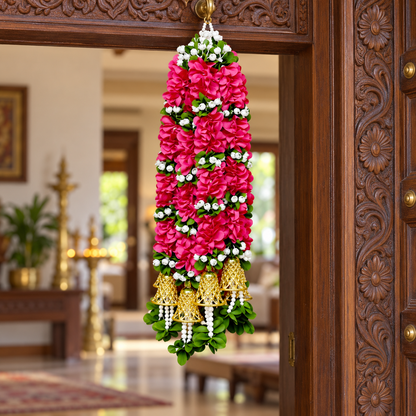 Artificial Flower Garland with Golden Bell | Pack of 10