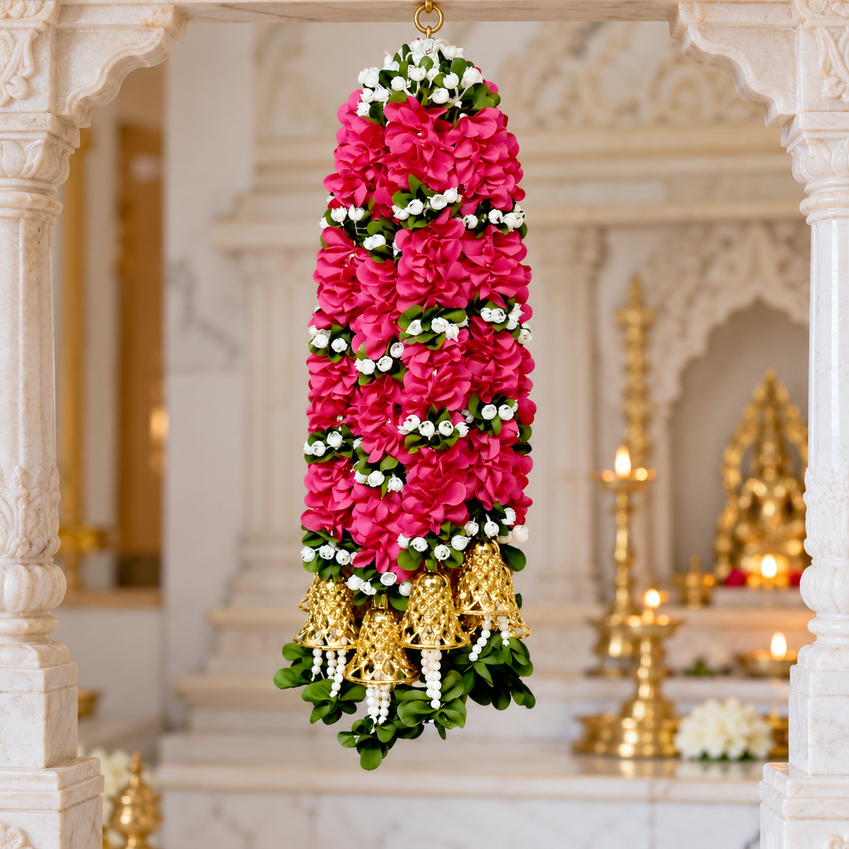 Artificial Flower Garland with Golden Bell | Pack of 10