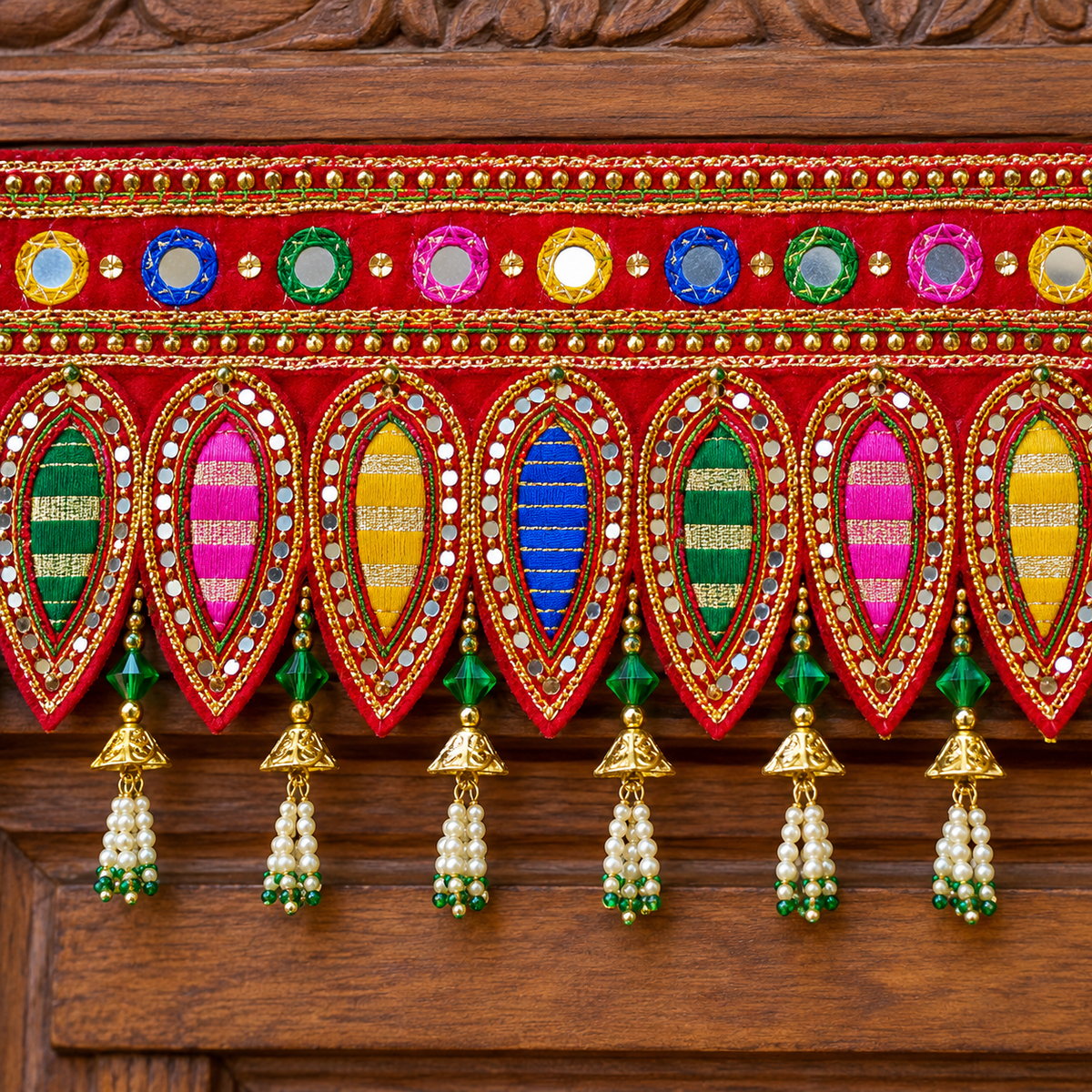 Multicolour Traditional Beaded Door Toran with Pearl Tassels for Wedding & Festive Decoration – 103 cm | Pack of 1