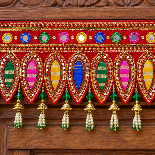 Multicolour Traditional Beaded Door Toran with Pearl Tassels for Wedding & Festive Decoration – 103 cm | Pack of 1