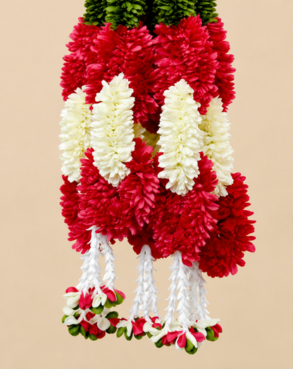 Artificial Small Flower Garland Sakad Ladi Red & White | Pack of 10