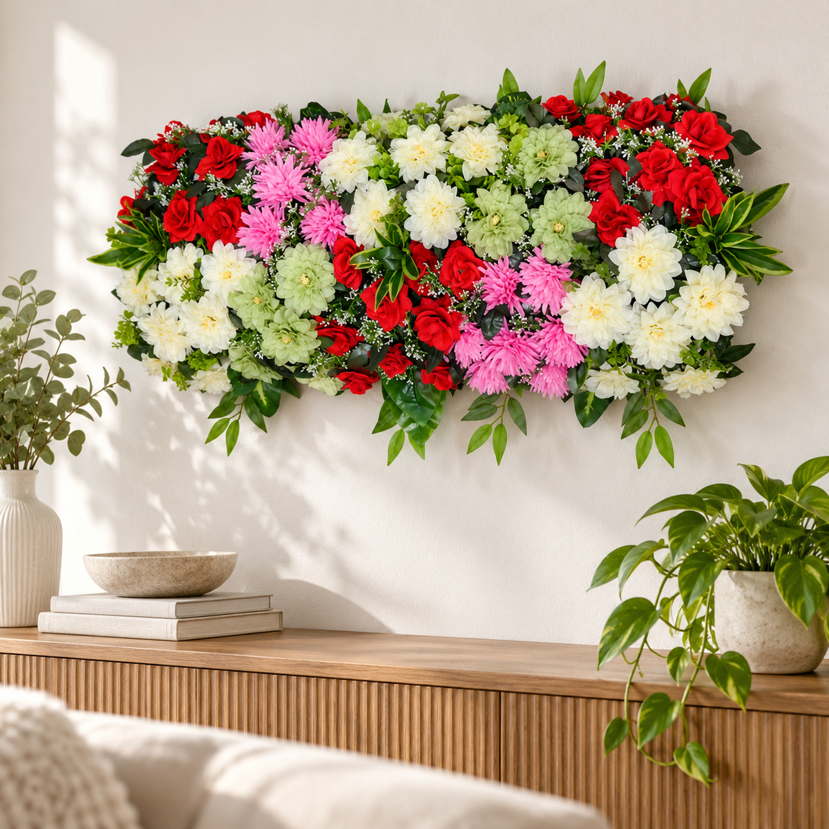 Artificial Red, Pink & Ivory Floral Channel Panel with Green Foliage for Wedding & Event Décor – 90 × 42 cmArtificial Red, Pink & Ivory Floral Channel Panel with Green Foliage for Wedding & Event Décor – 90 × 42 cm