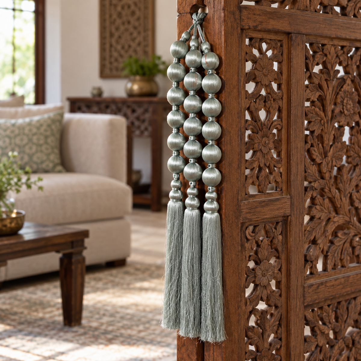 Silver Grey Decorative Ball & Tassel Hanging Jhumar for Wedding & Festive Decoration – 38 cm |Pack of 5