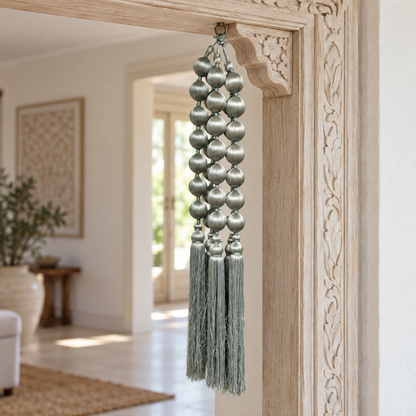 Silver Grey Decorative Ball & Tassel Hanging Jhumar for Wedding & Festive Decoration – 38 cm |Pack of 5