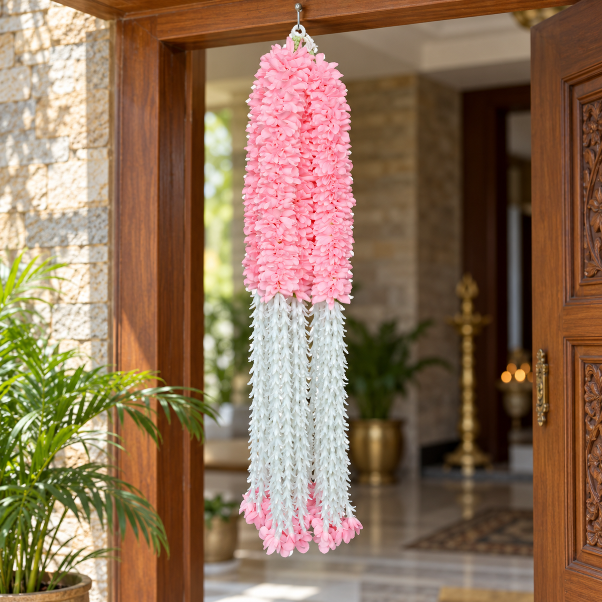Artificial Light Pink & White Floral Hanging Jhumar for Wedding & Festive Decoration – 65 cm | Pack of 10