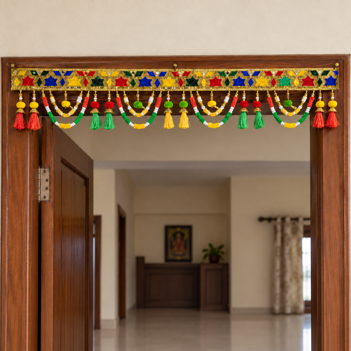 Multicolour Traditional Beaded Door Toran with Colourful Tassels for Wedding & Festive Decoration – 102 cm | Pack of 1