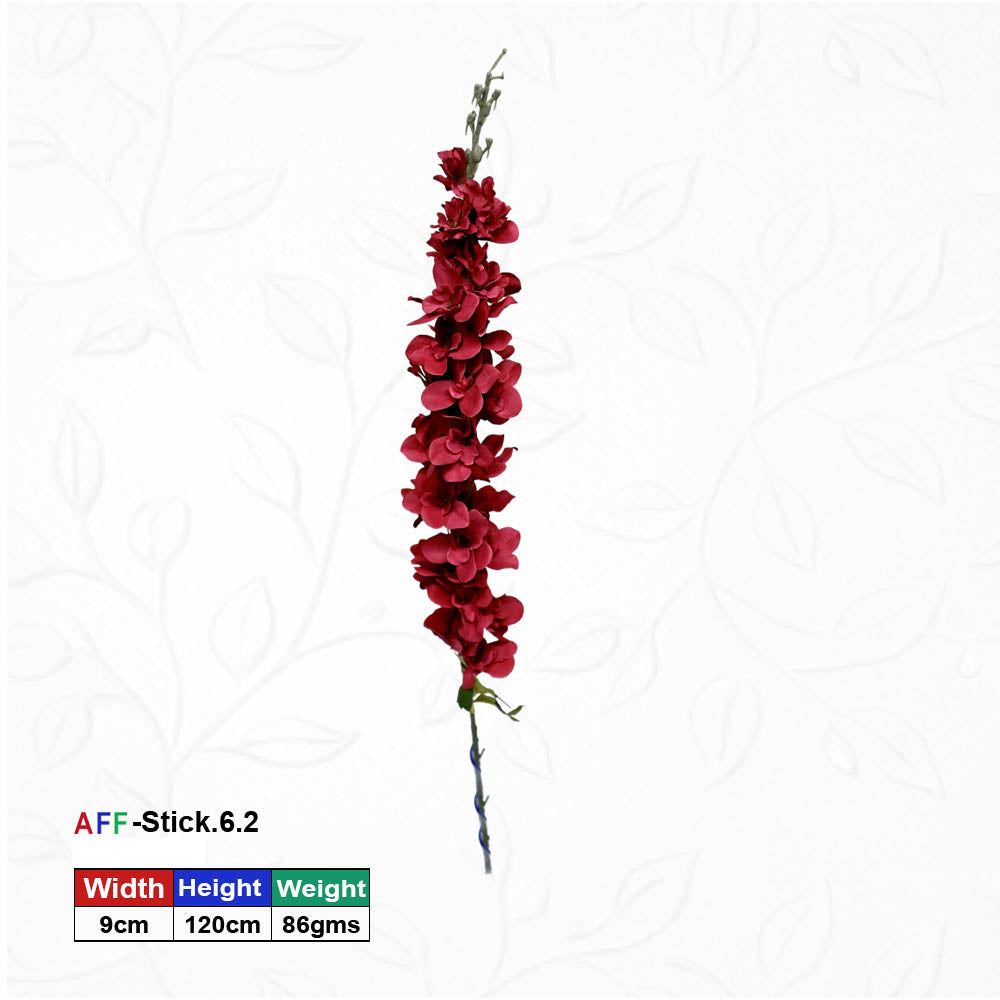 Artificial Red Delphinium Leafy Faux Flower Stick | AFF-Stick-6.2