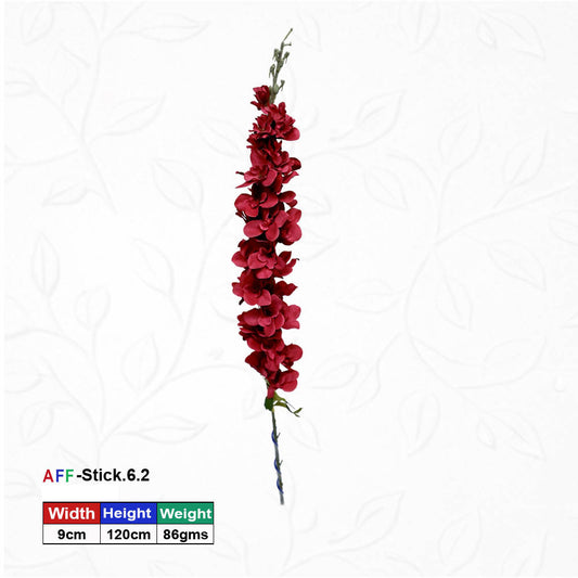 Artificial Red Delphinium Leafy Faux Flower Stick | AFF-Stick-6.2
