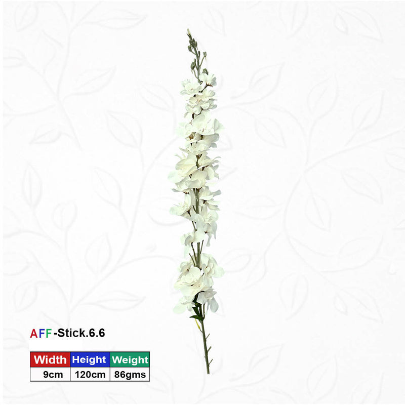 Artificial White Delphinium Leafy Faux Flower Stick