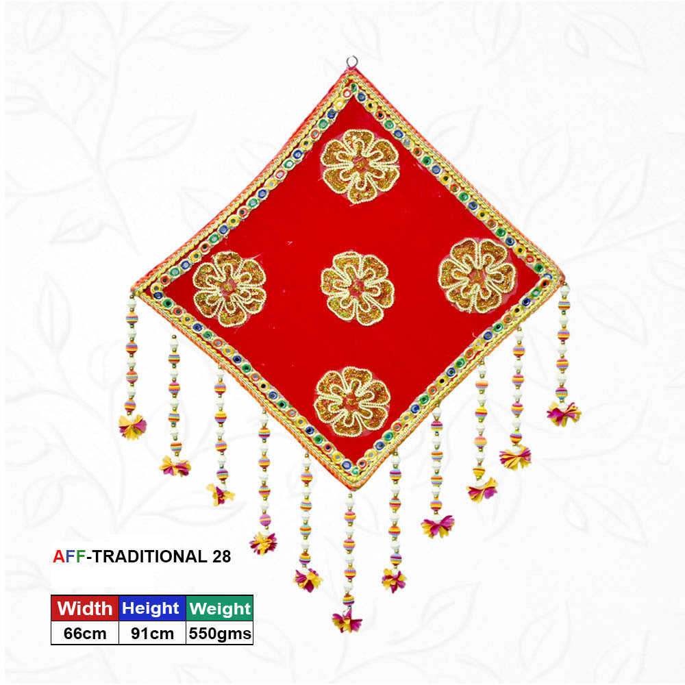 Artificial Traditional Red Floral Diamond Medallion