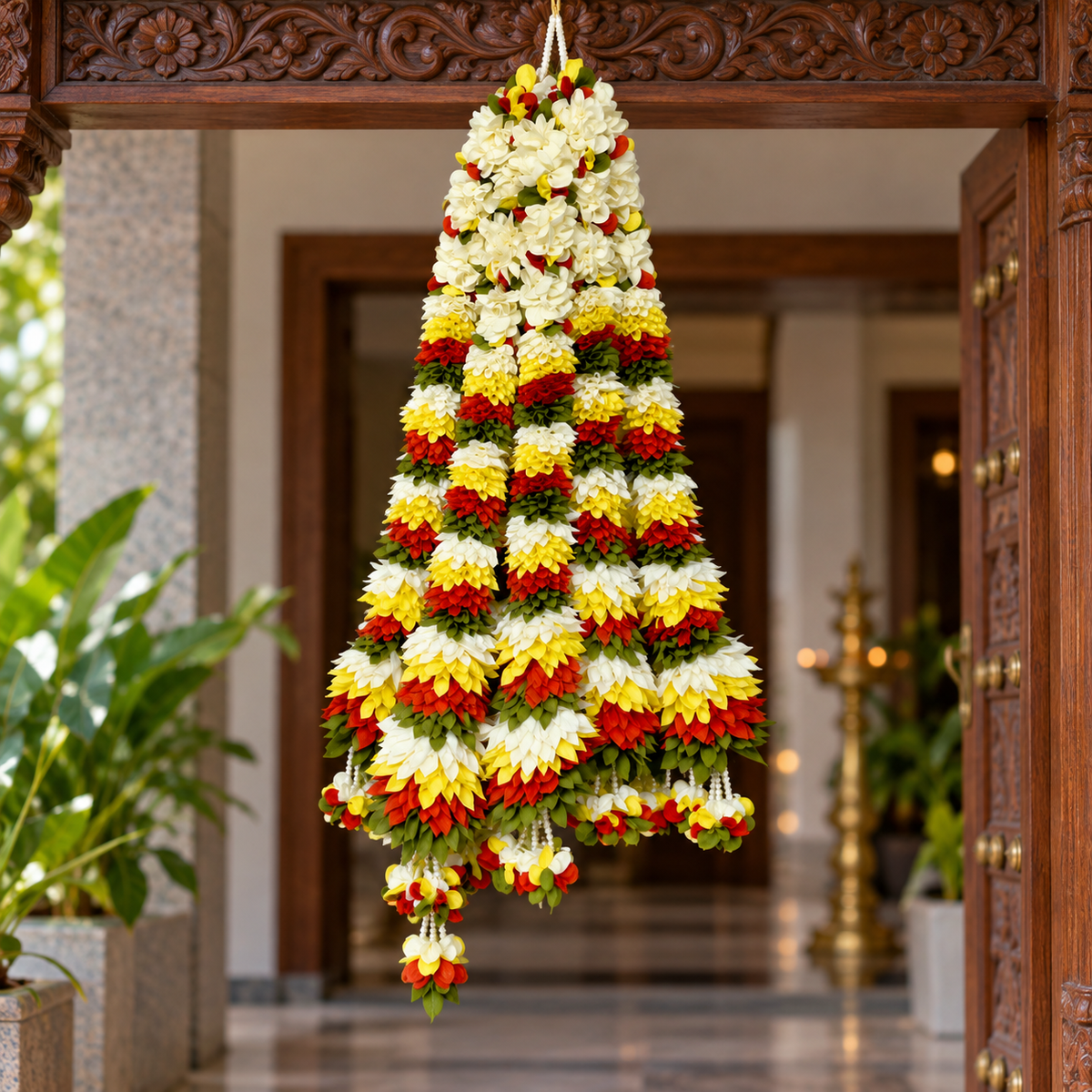 Artificial Red, Yellow & White Flower Garland for Wedding & Festive Decoration – 65 cm| Pack of 10