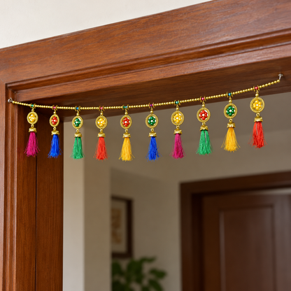 Multicolour Tassel Door Toran with Golden Circular Ornaments for Wedding & Festive Decoration – 102 cm | Pack of 1