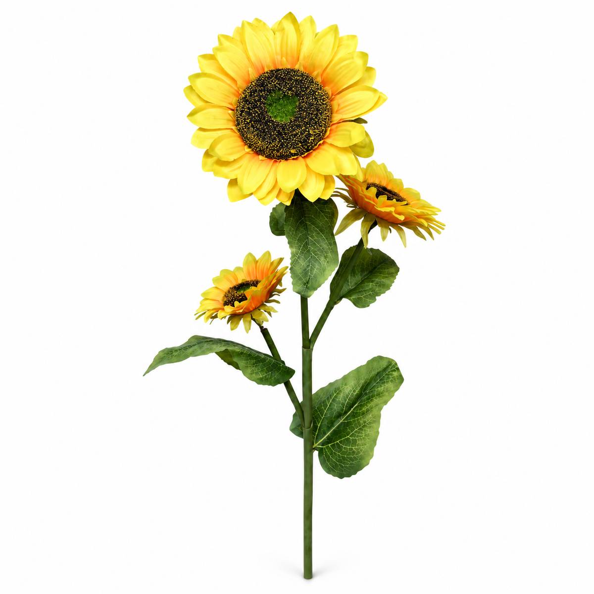 Artificial Yellow Sunflower Stick with 3 Blooms & Green Leaves – 118 cm | Home, Office & Event Decoration