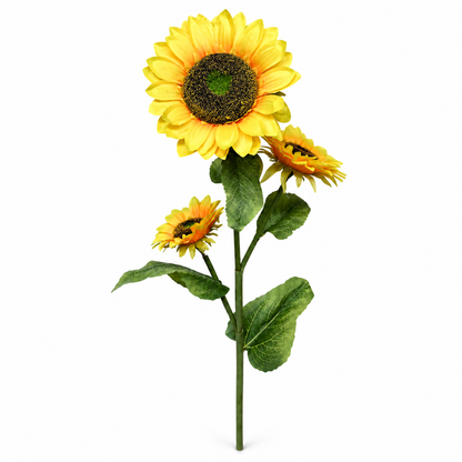 Artificial Yellow Sunflower Stick with 3 Blooms & Green Leaves – 118 cm | Home, Office & Event Decoration