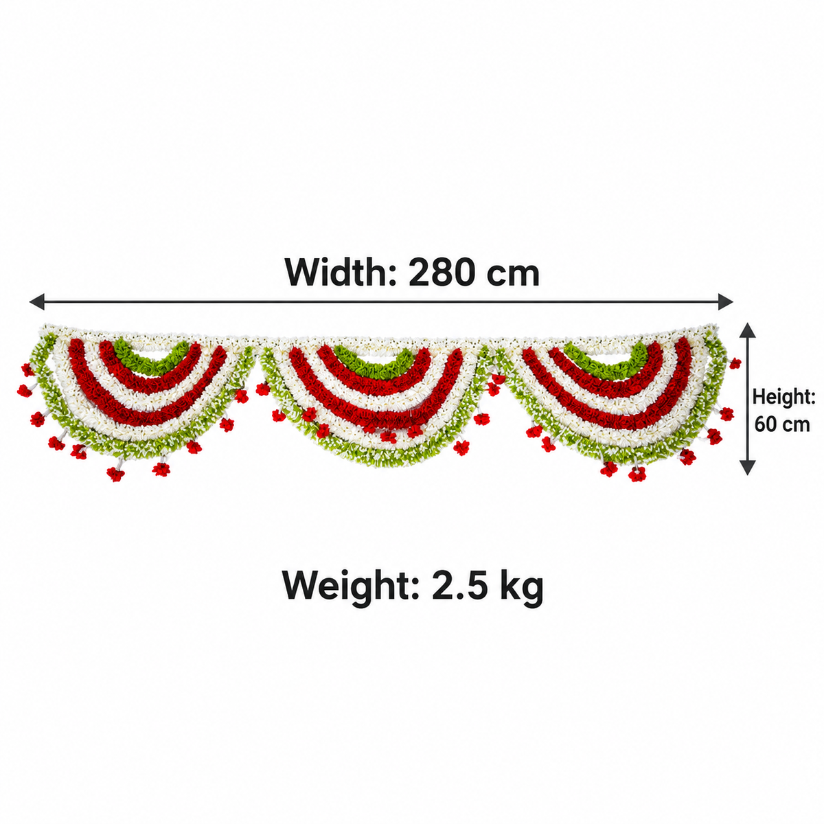 Artificial Red & White Floral Door Toran with Green Accents for Wedding & Festive Decoration – 280 × 60 cm | Pack of 1