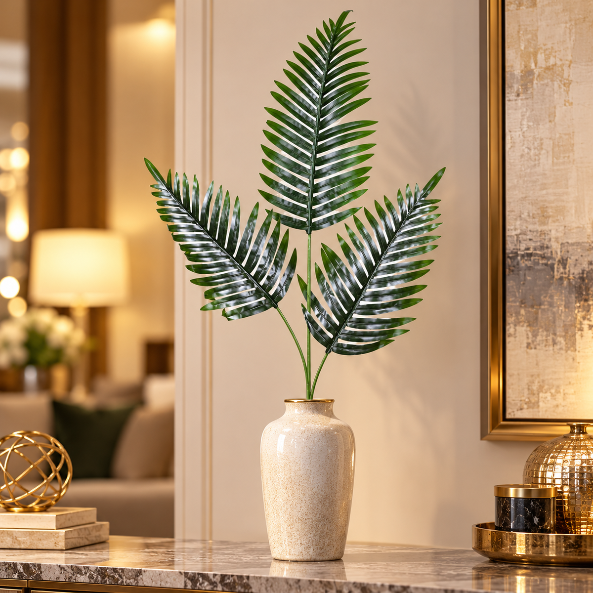 Artificial Green Palm Leaf Spray with 3 Fronds – 82 cm Decorative Foliage for Vases, Floral Arrangements & Wedding Décor
