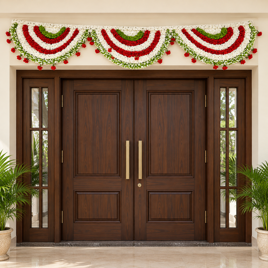 Artificial Red & White Floral Door Toran with Green Accents for Wedding & Festive Decoration – 280 × 60 cm | Pack of 1