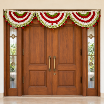 Artificial Red & White Floral Door Toran with Green Accents for Wedding & Festive Decoration – 280 × 60 cm | Pack of 1