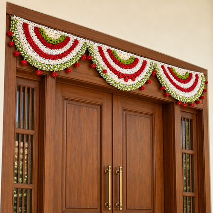 Artificial Red & White Floral Door Toran with Green Accents for Wedding & Festive Decoration – 280 × 60 cm | Pack of 1