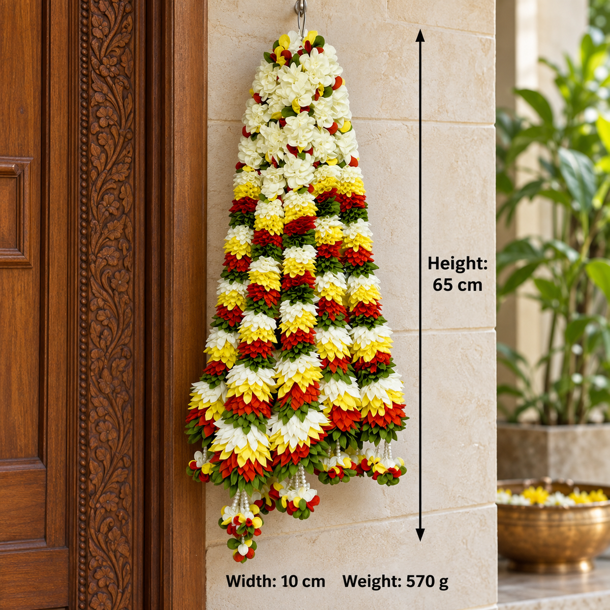 Artificial Red, Yellow & White Flower Garland for Wedding & Festive Decoration – 65 cm| Pack of 10