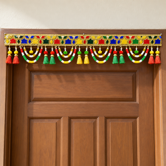 Multicolour Traditional Beaded Door Toran with Colourful Tassels for Wedding & Festive Decoration – 102 cm | Pack of 1