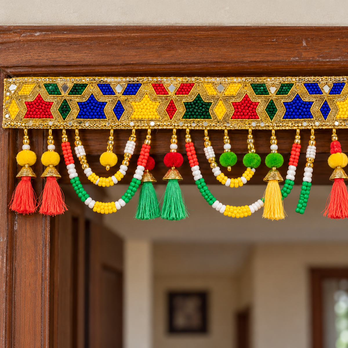 Multicolour Traditional Beaded Door Toran with Colourful Tassels for Wedding & Festive Decoration – 102 cm | Pack of 1